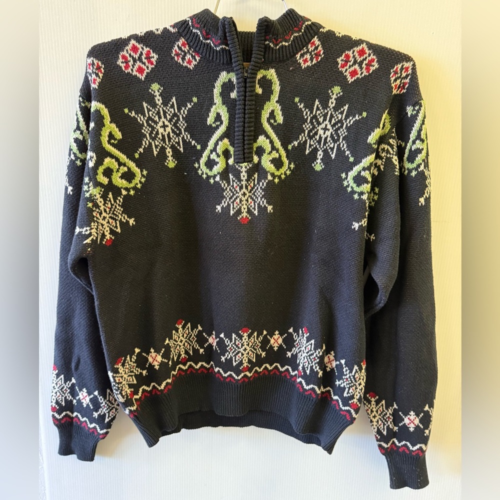 Vintage Quarter-zip knitted sweater with snowflakes